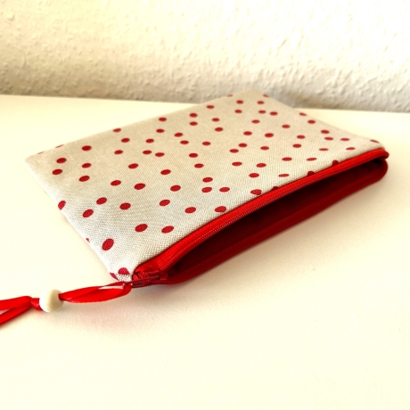 Schminktäschchen Etui beige rote Punkte 20x14cm