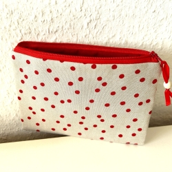 Schminktäschchen Etui beige rote Punkte 20x14cm