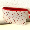 Schminktäschchen Etui beige rote Punkte 20x14cm