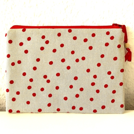 Schminktäschchen Etui beige rote Punkte 20x14cm