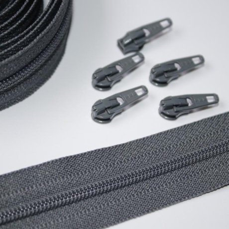 YKK Reißverschluss dunkelgrau ab 50 cm & Zipper 3mm Schiene grau