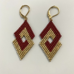 Ohrhänger Edelstahl goldfarbig Miyuki Delica rot gold 