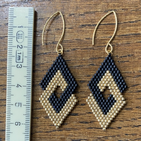 Ohrhänger Silber 925 vergoldet  Miyuki Delica schwarz gold 