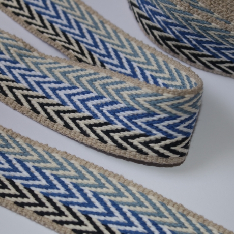 ab 75cm Gurtband Baumwolle triple Chevron 40 mm blau #2 weiss