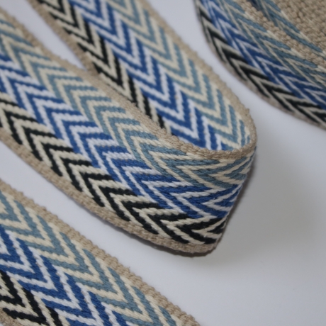 ab 75cm Gurtband Baumwolle triple Chevron 40 mm blau #2 weiss