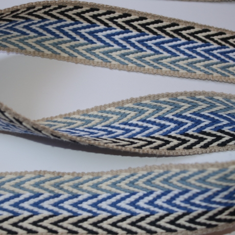 ab 75cm Gurtband Baumwolle triple Chevron 40 mm blau #2 weiss