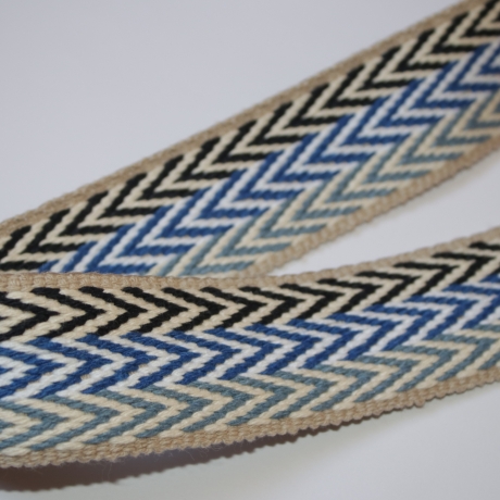ab 75cm Gurtband Baumwolle triple Chevron 40 mm blau #2 weiss