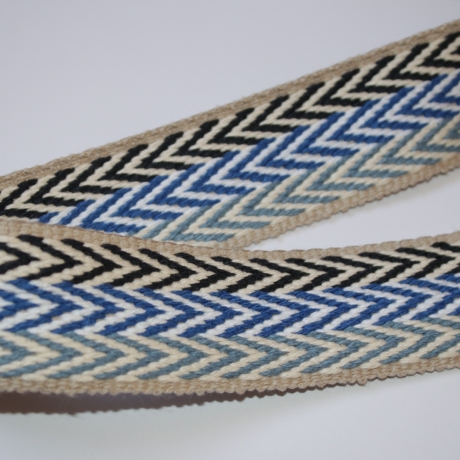 ab 75cm Gurtband Baumwolle triple Chevron 40 mm blau #2 weiss