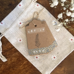 5 Geschenk-Anhänger • Let it grow • inkl. Tasche & Band