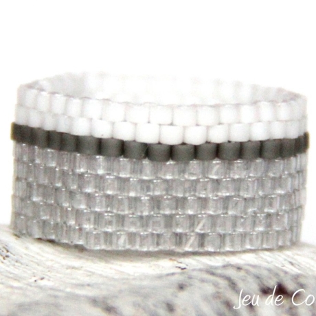 Miyuki-Delica-Glasperlen-Bandring in Silber, Grau und Weiß