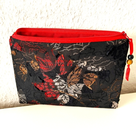 Flaches Schminktäschchen schwarz rot Polyester-Bouclè 21x15cm