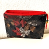 Flaches Schminktäschchen schwarz rot Polyester-Bouclè 21x15cm