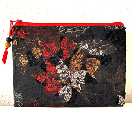 Flaches Schminktäschchen schwarz rot Polyester-Bouclè 21x15cm