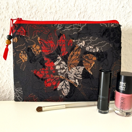 Schminktäschchen Etui schwarz rot Polyester-Bouclè 21x15cm