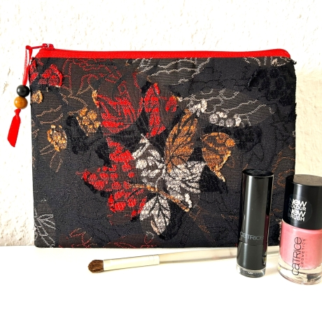Flaches Schminktäschchen schwarz rot Polyester-Bouclè 21x15cm
