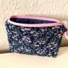Schminktäschchen Etui Dunkelblau Rosa Violett Blümchen 18x14cm