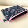Schminktäschchen Etui Dunkelblau Rosa Violett Blümchen 18x14cm