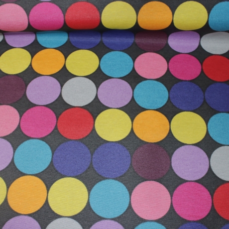 AUS beschichtete Baumwolle bunte Kreise / Punkte schwarzer Grund 