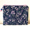 Flaches Schminktäschchen Dunkelblau Rosa Violett Blümchen 18x14cm