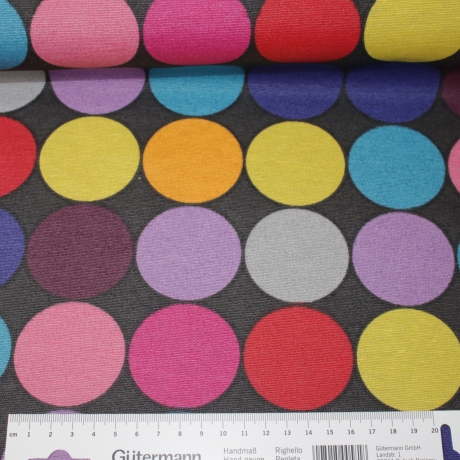 AUS beschichtete Baumwolle bunte Kreise / Punkte schwarzer Grund 