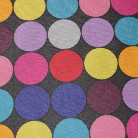 AUS beschichtete Baumwolle bunte Kreise / Punkte schwarzer Grund 