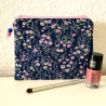 Schminktäschchen Etui Dunkelblau Rosa Violett Blümchen 18x14cm