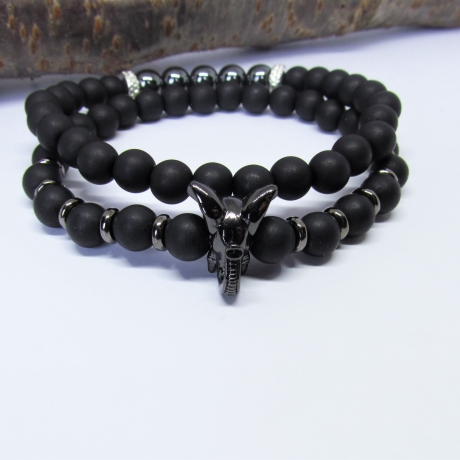 Armband Set für Herren 2 Teile Schwarz Elefant Zirkonia Unisex