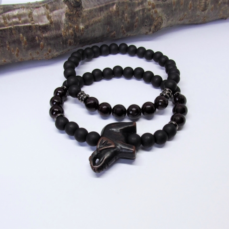 Armband Set Herren 2 Teile Elefant Jadeperlen Sternzeichen Waage
