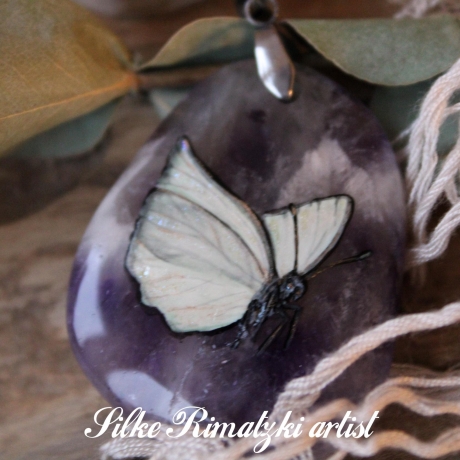 Amethyst Schmetterling Anhänger Amulett Unikat handbemalt