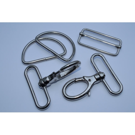 Set 50 mm silber Karabinerhaken mit Haken & Schieber & D-Ringe 