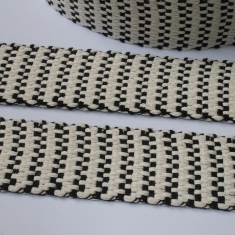 Gurtband Baumwolle Domino schwarz / natur 40 mm recycelt