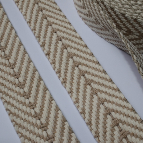 Gurtband Baumwolle Fischgrät sand / natur 40 mm Chevron recycelt