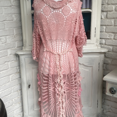 Jacke Strickjacke Bohojacke mit Rüschen und Perlen Taschenwerk