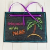 Stickdatei Palme 4x ITH Mugrug Schild mit Spruch und Blanko