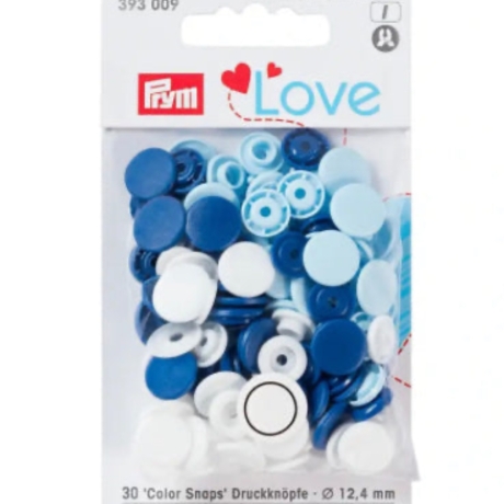 Druckknopf Color Snaps|Prym Love|12,4mm|Blau|Weiß Art.393009