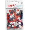 Druckknopf Mini Color Snaps, Prym Love,9mm, Weiss Rot Blau 393603