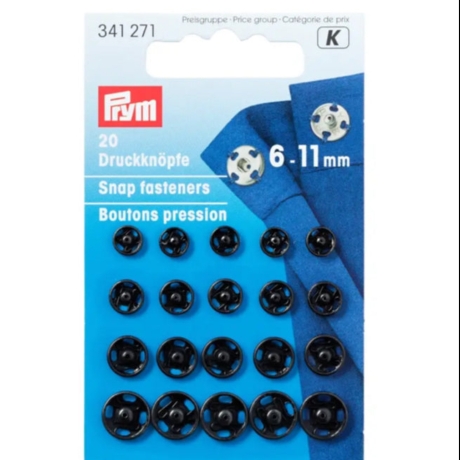 Druckknopf Schwarz zum nähen Prym, 6-11mm Art. 341271