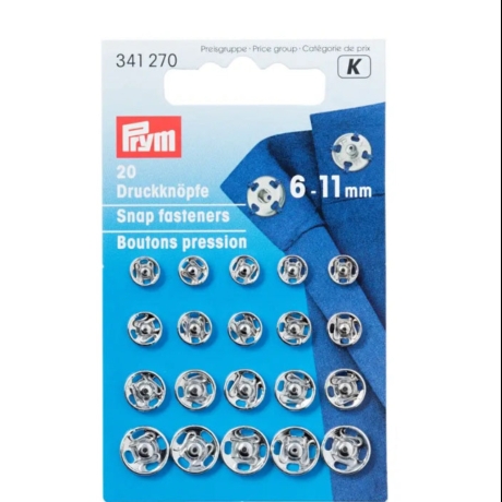 Druckknopf Silberfarbig zum annähen Prym, 6-11mm Art. 341270