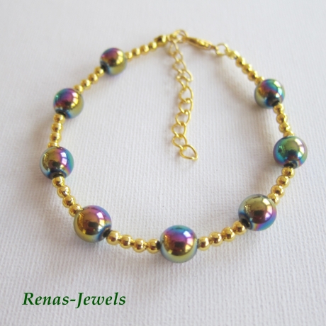 Perlen Armband bunt goldfarben Perlenarmband Steinperlen