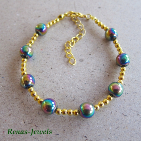 Perlen Armband bunt goldfarben Perlenarmband Steinperlen
