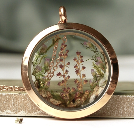 Kette Blüten Moos rosegold Medaillon Edelstahl Terrarium Geschenk