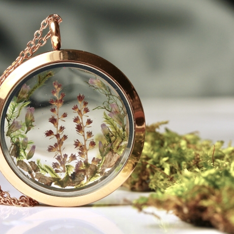 Kette Blüten Moos rosegold Medaillon Edelstahl Terrarium Geschenk