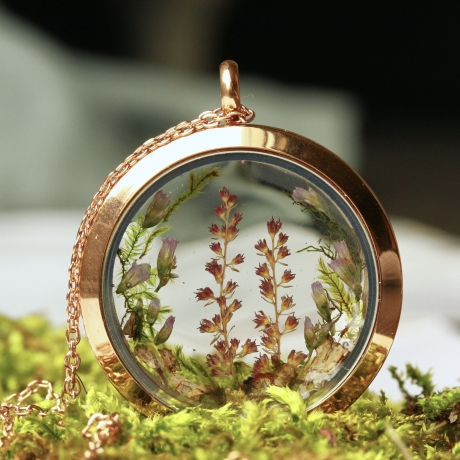 Kette Blüten Moos rosegold Medaillon Edelstahl Terrarium Geschenk