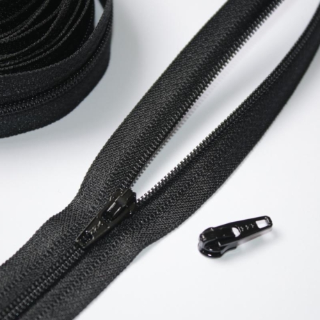 YKK Reißverschluss schwarz ab 50 cm & Zipper 3mm Schiene grau