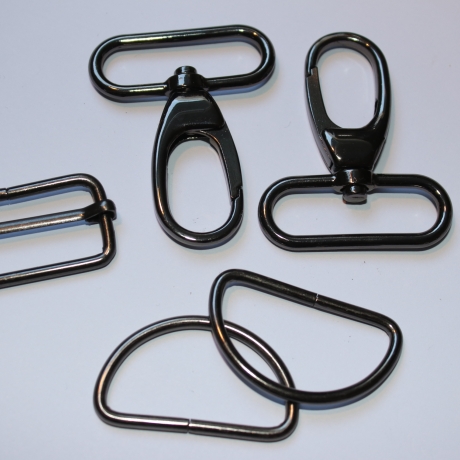 Set 40 / 38 mm schwarz-silber Karabiner Schieber D-Ring