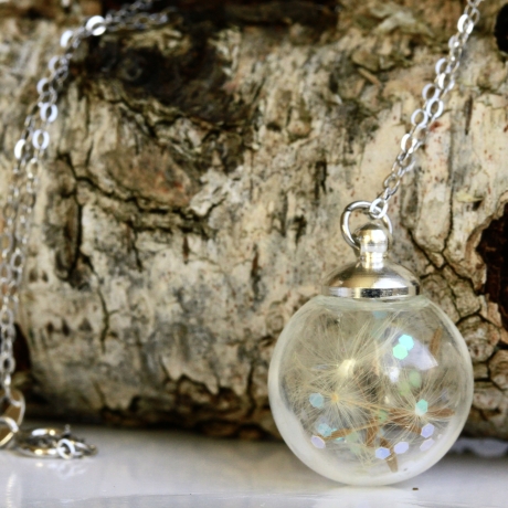 Pusteblume Kette Glitzer / Sterling Silber Kette Pusteblume