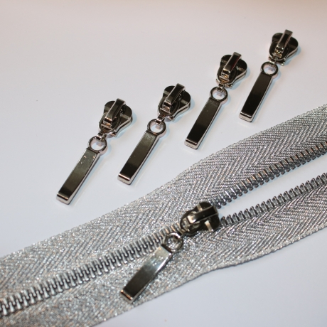 Reißverschluss 6 mm silber GLITZER mit Zipper