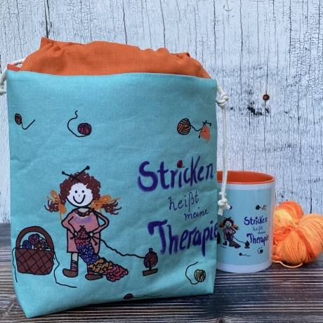 Projekttasche Stricken heißt meine Therapie-Eigendesign REDUZIERT