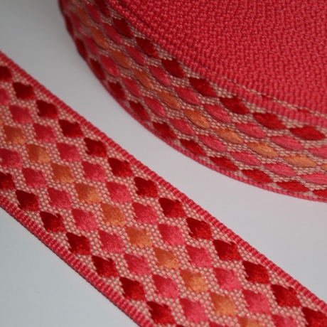 Gurtband 38 40 mm 3D-Effekt Raute mehrfarbig fuchsia lachs rot