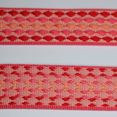 Gurtband 38 40 mm 3D-Effekt Raute mehrfarbig fuchsia lachs rot